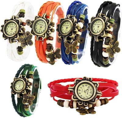 Pappi Boss QUALITY ASSURED Set of 6 Vintage Leather Stylish Colorful BUTTERFLY Analog Watch  - For Girls   Watches  (Pappi Boss)