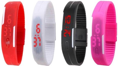 NS18 Silicone Led Magnet Band Combo of 4 Red, White, Black And Pink Digital Watch  - For Boys & Girls   Watches  (NS18)