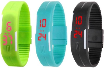 NS18 Silicone Led Magnet Band Combo of 3 Green, Sky Blue And Black Digital Watch  - For Boys & Girls   Watches  (NS18)