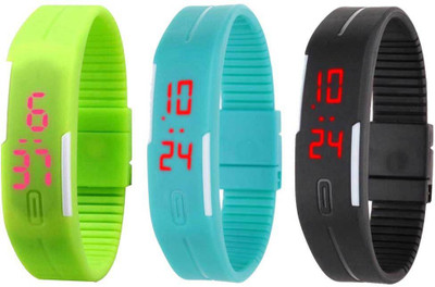 

Kissu Led Band Watch Combo of 3 Green, Sky Blue And Black Watch - For Couple