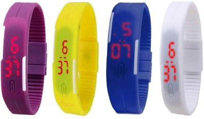 NS18 Silicone Led Magnet Band Combo of 4 Purple, Yellow, Blue And White Digital Watch  - For Boys & Girls   Watches  (NS18)