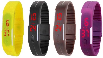 NS18 Silicone Led Magnet Band Watch Combo of 4 Yellow, Black, Brown And Purple Digital Watch  - For Couple   Watches  (NS18)