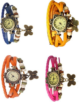 NS18 Vintage Butterfly Rakhi Combo of 4 Blue, Orange, Yellow And Pink Analog Watch  - For Women   Watches  (NS18)