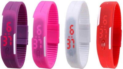 NS18 Silicone Led Magnet Band Watch Combo of 4 Purple, Pink, White And Red Digital Watch  - For Couple   Watches  (NS18)