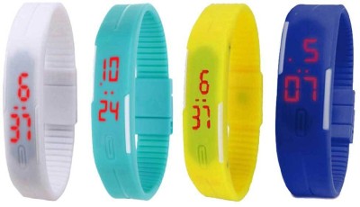 NS18 Silicone Led Magnet Band Combo of 4 White, Sky Blue, Yellow And Blue Digital Watch  - For Boys & Girls   Watches  (NS18)