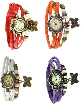 NS18 Vintage Butterfly Rakhi Combo of 4 Red, White, Orange And Purple Analog Watch  - For Women   Watches  (NS18)