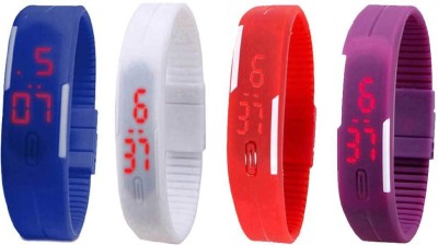 NS18 Silicone Led Magnet Band Watch Combo of 4 Blue, White, Red And Purple Digital Watch  - For Couple   Watches  (NS18)