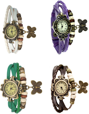 

Kissu Vintage Rakhi Combo of 4 White, Green, Purple And Brown Watch - For Women