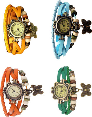 

Kissu Vintage Rakhi Combo of 4 Yellow, Orange, Sky Blue And Green Watch - For Women