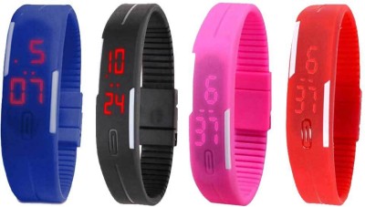 NS18 Silicone Led Magnet Band Watch Combo of 4 Blue, Black, Pink And Red Digital Watch  - For Couple   Watches  (NS18)