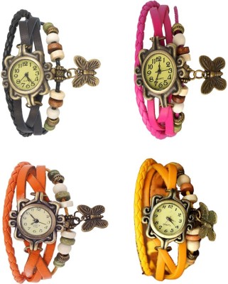 NS18 Vintage Butterfly Rakhi Combo of 4 Black, Orange, Pink And Yellow Analog Watch  - For Women   Watches  (NS18)