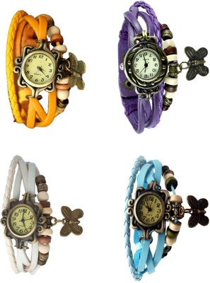 NS18 Vintage Butterfly Rakhi Combo of 4 Yellow, White, Purple And Sky Blue Analog Watch  - For Women   Watches  (NS18)