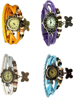 NS18 Vintage Butterfly Rakhi Combo of 4 Yellow, White, Purple And Sky Blue Analog Watch  - For Women   Watches  (NS18)