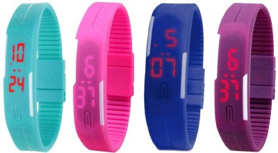 NS18 Silicone Led Magnet Band Watch Combo of 4 Sky Blue, Pink, Blue And Purple Digital Watch  - For Couple   Watches  (NS18)