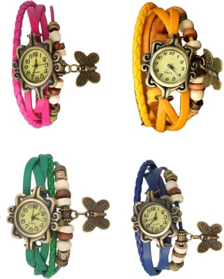 NS18 Vintage Butterfly Rakhi Combo of 4 Pink, Green, Yellow And Blue Analog Watch  - For Women   Watches  (NS18)