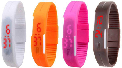 

Kissu Led Magnet Band Combo of 4 White, Orange, Pink And Brown Watch - For Men & Women