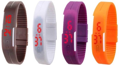 NS18 Silicone Led Magnet Band Combo of 4 Brown, White, Purple And Orange Digital Watch  - For Boys & Girls   Watches  (NS18)