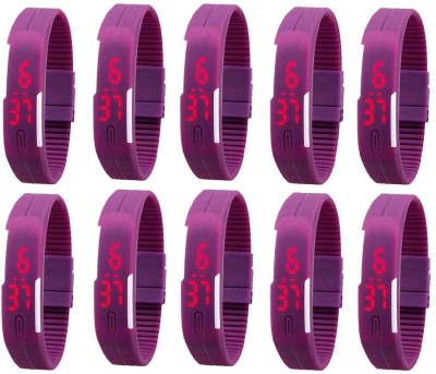 NS18 Silicone Led Magnet Band Combo of 10 Purple Digital Watch  - For Boys & Girls   Watches  (NS18)