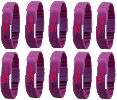 NS18 Silicone Led Magnet Band Combo of 10 Purple Digital Watch  - For Boys & Girls   Watches  (NS18)