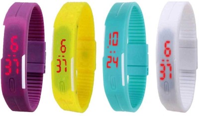NS18 Silicone Led Magnet Band Combo of 4 Purple, Yellow, Sky Blue And White Digital Watch  - For Boys & Girls   Watches  (NS18)