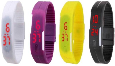 NS18 Silicone Led Magnet Band Combo of 4 White, Purple, Yellow And Black Digital Watch  - For Boys & Girls   Watches  (NS18)