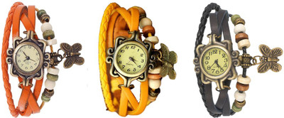 View NS18 Vintage Butterfly Rakhi Watch Combo of 3 Orange, Yellow And Black Analog Watch  - For Women Wrist Watches Price Online(NS18)