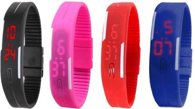 NS18 Silicone Led Magnet Band Combo of 4 Black, Pink, Red And Blue Digital Watch  - For Boys & Girls   Watches  (NS18)