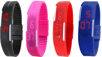 View NS18 Silicone Led Magnet Band Combo of 4 Black, Pink, Red And Blue Digital Watch  - For Boys & Girls Wrist Watches Price Online(NS18)