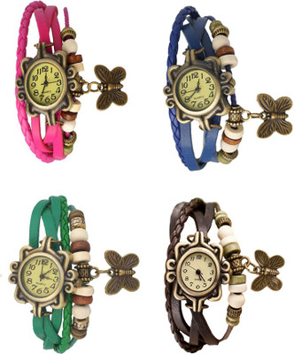 

Kissu Vintage Rakhi Combo of 4 Pink, Green, Blue And Brown Watch - For Women