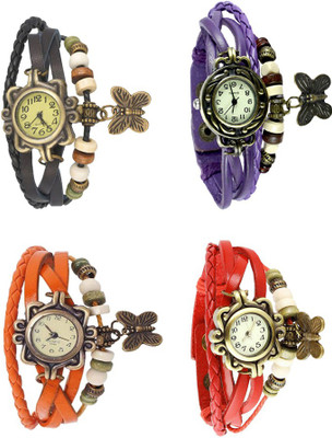 

Kissu Vintage Rakhi Combo of 4 Black, Orange, Purple And Red Watch - For Women