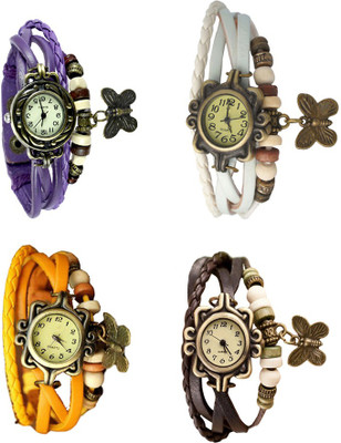 

Kissu Vintage Rakhi Combo of 4 Purple, Yellow, White And Brown Watch - For Women