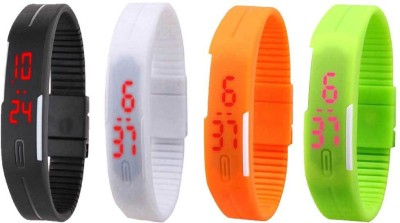 NS18 Silicone Led Magnet Band Combo of 4 Black, White, Orange And Green Digital Watch  - For Boys & Girls   Watches  (NS18)