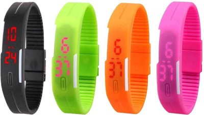 NS18 Silicone Led Magnet Band Combo of 4 Black, Green, Orange And Pink Digital Watch  - For Boys & Girls   Watches  (NS18)