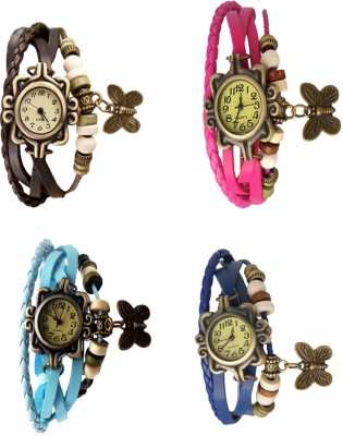 NS18 Vintage Butterfly Rakhi Combo of 4 Brown, Sky Blue, Pink And Blue Analog Watch  - For Women   Watches  (NS18)