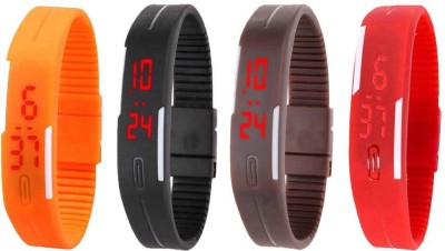 NS18 Silicone Led Magnet Band Watch Combo of 4 Orange, Black, Brown And Red Digital Watch  - For Couple   Watches  (NS18)