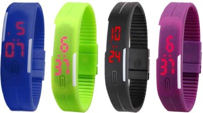 NS18 Silicone Led Magnet Band Watch Combo of 4 Blue, Green, Black And Purple Digital Watch  - For Couple   Watches  (NS18)