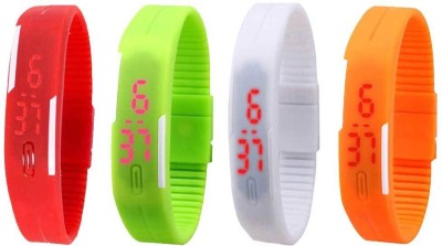 NS18 Silicone Led Magnet Band Combo of 4 Red, Green, White And Orange Digital Watch  - For Boys & Girls   Watches  (NS18)