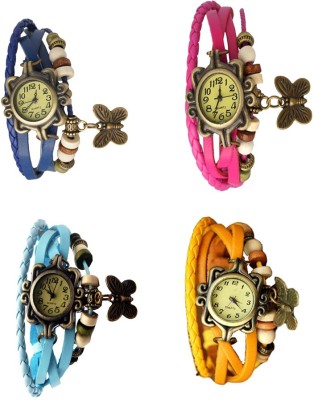 NS18 Vintage Butterfly Rakhi Combo of 4 Blue, Sky Blue, Pink And Yellow Analog Watch  - For Women   Watches  (NS18)