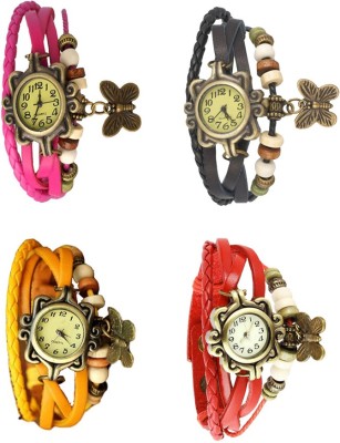 NS18 Vintage Butterfly Rakhi Combo of 4 Pink, Yellow, Black And Red Analog Watch  - For Women   Watches  (NS18)