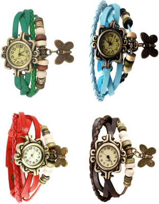 

Kissu Vintage Rakhi Combo of 4 Green, Red, Sky Blue And Brown Watch - For Women