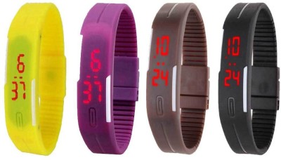 NS18 Silicone Led Magnet Band Combo of 4 Yellow, Purple, Brown And Black Digital Watch  - For Boys & Girls   Watches  (NS18)