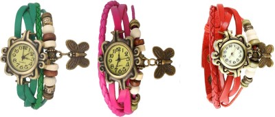 NS18 Vintage Butterfly Rakhi Watch Combo of 3 Green, Pink And Red Analog Watch  - For Women   Watches  (NS18)