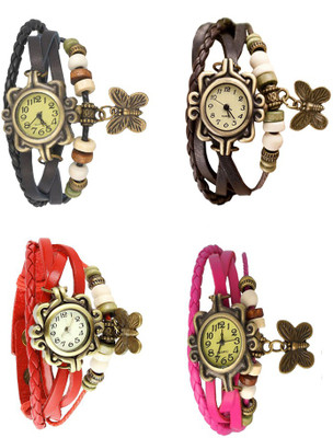 

NS18 Vintage Butterfly Rakhi Combo of 4 Black, Red, Brown And Pink Watch - For Women
