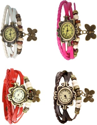 NS18 Vintage Butterfly Rakhi Combo of 4 White, Red, Pink And Brown Analog Watch  - For Women   Watches  (NS18)