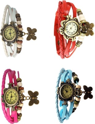 NS18 Vintage Butterfly Rakhi Combo of 4 White, Pink, Red And Sky Blue Analog Watch  - For Women   Watches  (NS18)