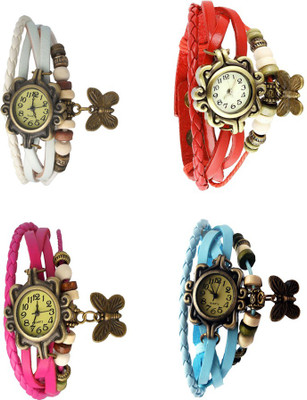 

Kissu Vintage Rakhi Combo of 4 White, Pink, Red And Sky Blue Watch - For Women