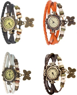 NS18 Vintage Butterfly Rakhi Combo of 4 Black, White, Orange And Brown Analog Watch  - For Women   Watches  (NS18)