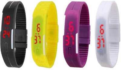 NS18 Silicone Led Magnet Band Combo of 4 Black, Yellow, Purple And White Digital Watch  - For Boys & Girls   Watches  (NS18)