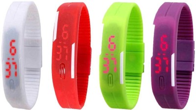 NS18 Silicone Led Magnet Band Watch Combo of 4 White, Red, Green And Purple Digital Watch  - For Couple   Watches  (NS18)