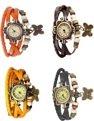 NS18 Vintage Butterfly Rakhi Combo of 4 Orange, Yellow, Brown And Black Analog Watch  - For Women   Watches  (NS18)